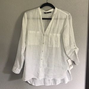 NWT Zara Linen Button Down Sz M